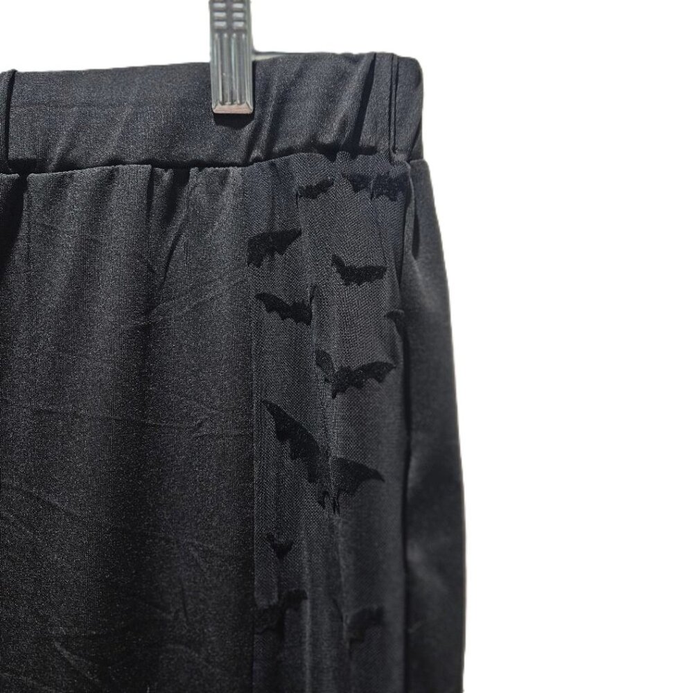 BLACK LEGGINGS W SHEER SIDE STRIP VELVET BATS  0X